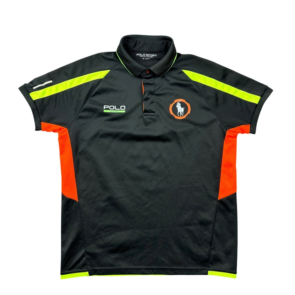 Polo Sport Ralph Lauren Mens Medium ThermoVent Polo Shirt Black Yellow Orange